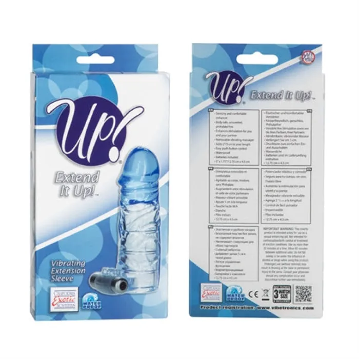 Up Extended It Up Vibrating Extension Sleeve Blue CalExotics Male Sex Toys Up Extended It Up Vibrating Extension Sleeve Blue CalExotics Male Sex Toys